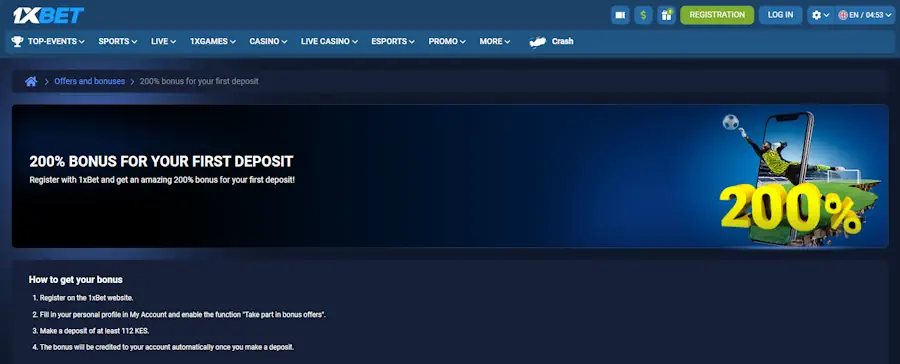 1xBet Welcome bonus Screenshot